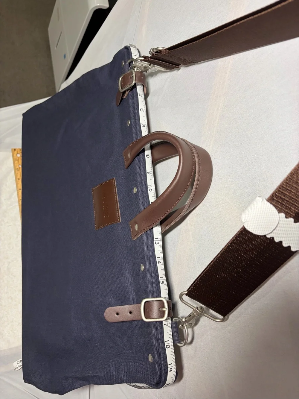 Timber & Trade Navy Canvas Duffel with Brown Leather Trim